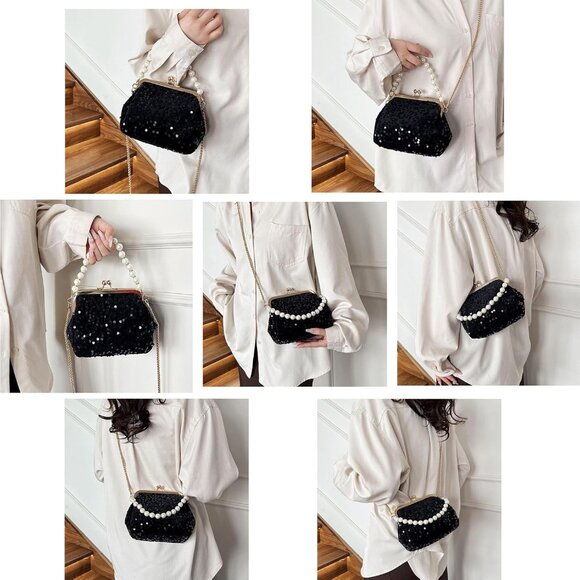 Glamorous Evening Clutch with Glitter Sequins & Pearl, Ideal for Weddings & Prom - Picture 7 of 7